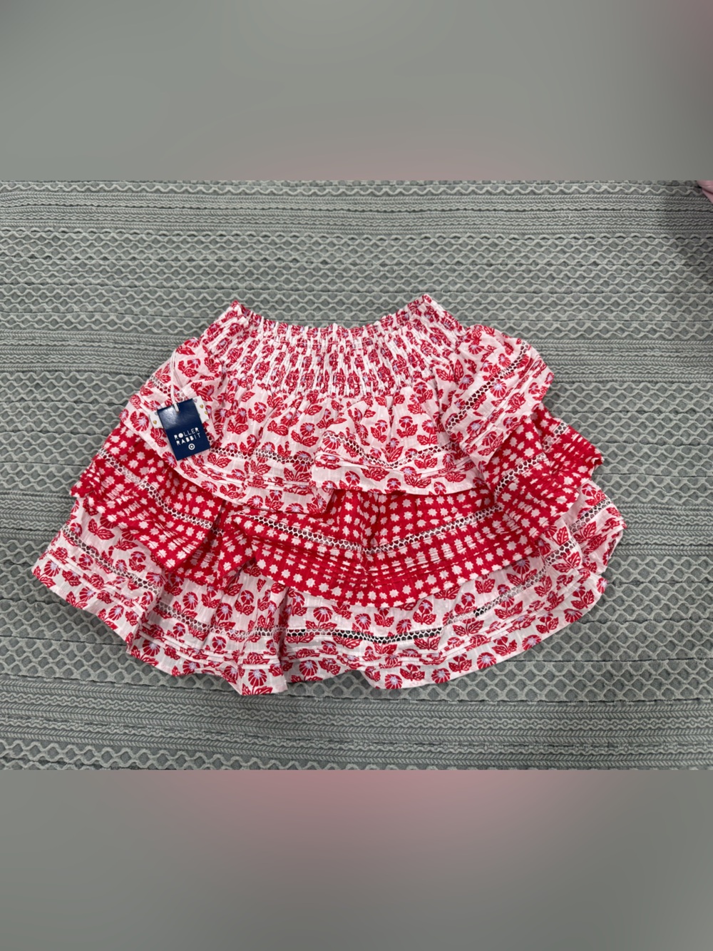 Roller Rabbit Red and White Floral Ruffle Diaper Cover - Picture 3 of 6